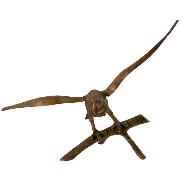 Vintage Brass Eagle Statue Sculpture Large Wingspan Hawk Bird Large - Picture 1 of 16